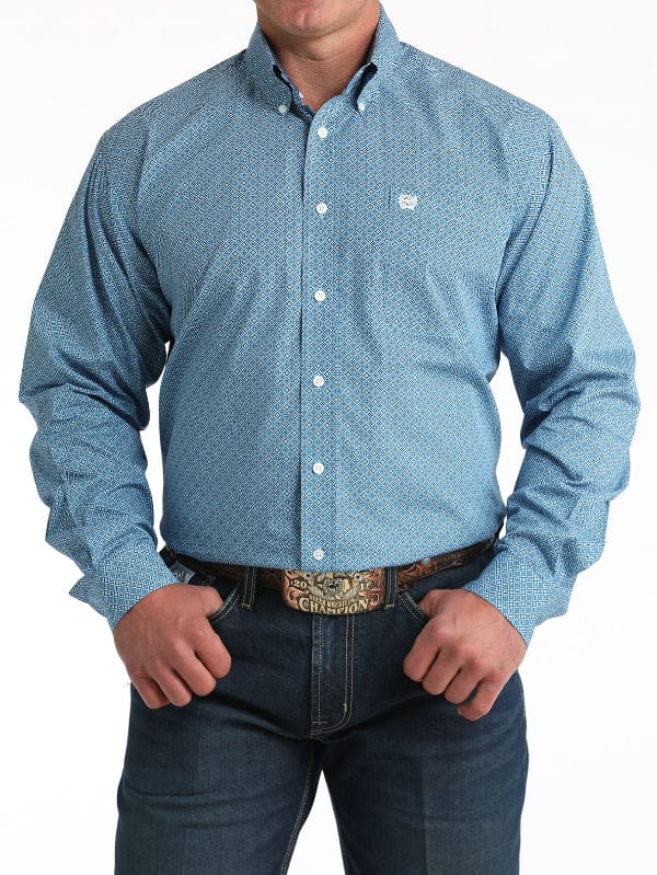 Cinch® Men's L/S Blue Geometric Button Shirt-Men's Shirts-Cinch-Whiskey Ray's Boutique, Women's Western Wear Boutique in Waxahachie, TX