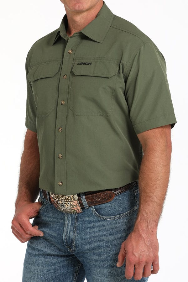 Cinch Men's Olive ArenaFlex Short Sleeve Shirt-Olive-Men's Shirts-Cinch-Whiskey Ray's Boutique, Women's Western Wear Boutique in Waxahachie, TX