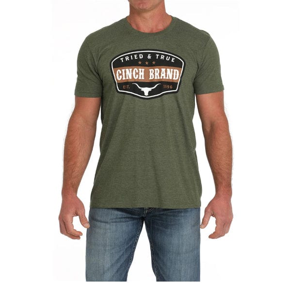 Cinch Men's Olive Tried & True Logo Graphic T-Shirt-Men's Shirts-Cinch-Whiskey Ray's Boutique, Women's Western Wear Boutique in Waxahachie, TX