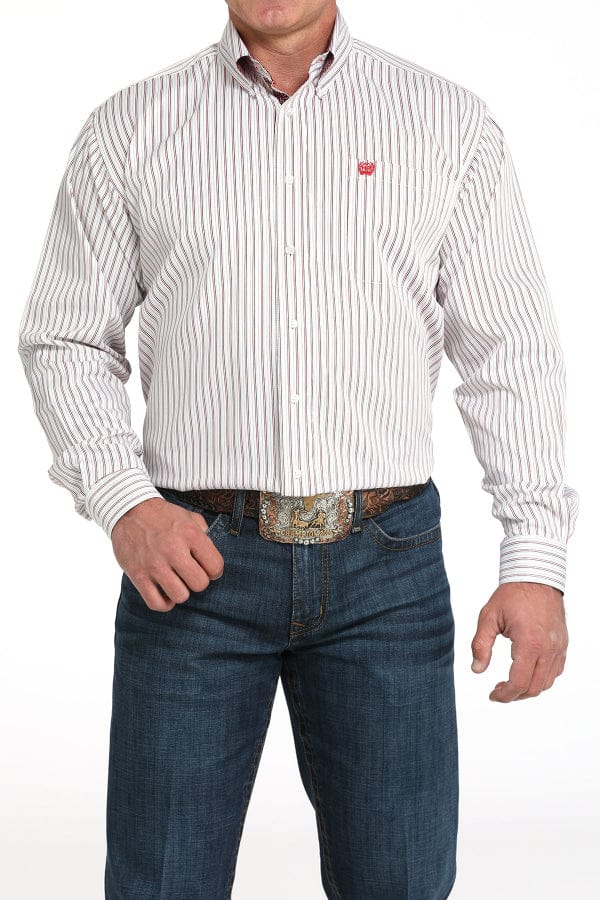 Cinch Men's White & Red Tencel Striped Print Western Shirt-Men's Shirts-Cinch-Whiskey Ray's Boutique, Women's Western Wear Boutique in Waxahachie, TX