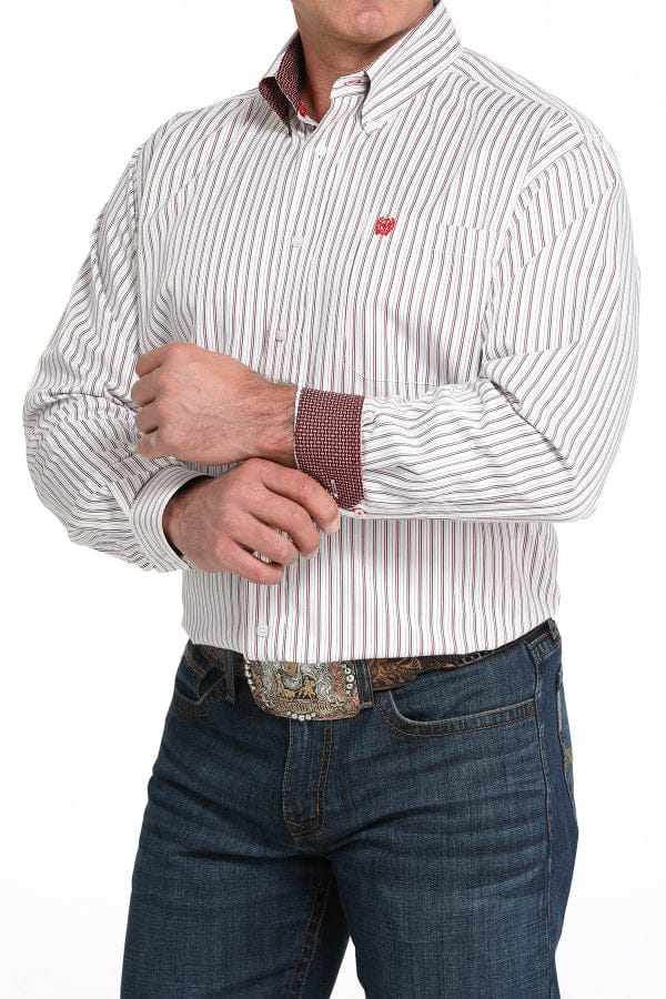 Cinch Men's White & Red Tencel Striped Print Western Shirt-Men's Shirts-Cinch-Whiskey Ray's Boutique, Women's Western Wear Boutique in Waxahachie, TX