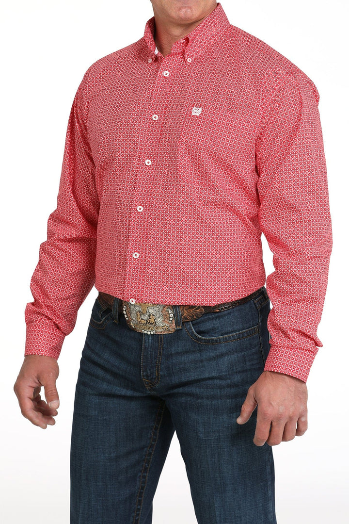 Cinch Mens Long Sleeve Geometric Print Shirt Red-Men's Shirts-Cinch-Whiskey Ray's Boutique, Women's Western Wear Boutique in Waxahachie, TX