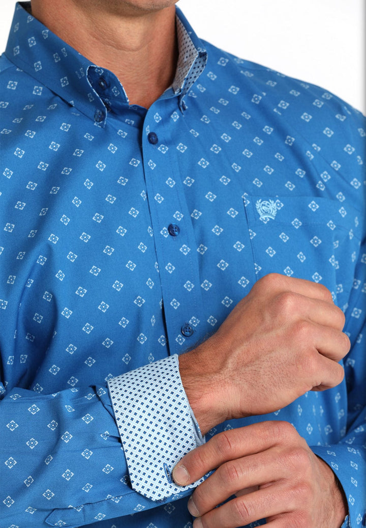 Cinch Royal Blue Geometric Print-Men's Shirts-Cinch-Whiskey Ray's Boutique, Women's Western Wear Boutique in Waxahachie, TX