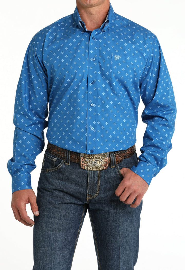 Cinch Royal Blue Geometric Print-Men's Shirts-Cinch-Whiskey Ray's Boutique, Women's Western Wear Boutique in Waxahachie, TX