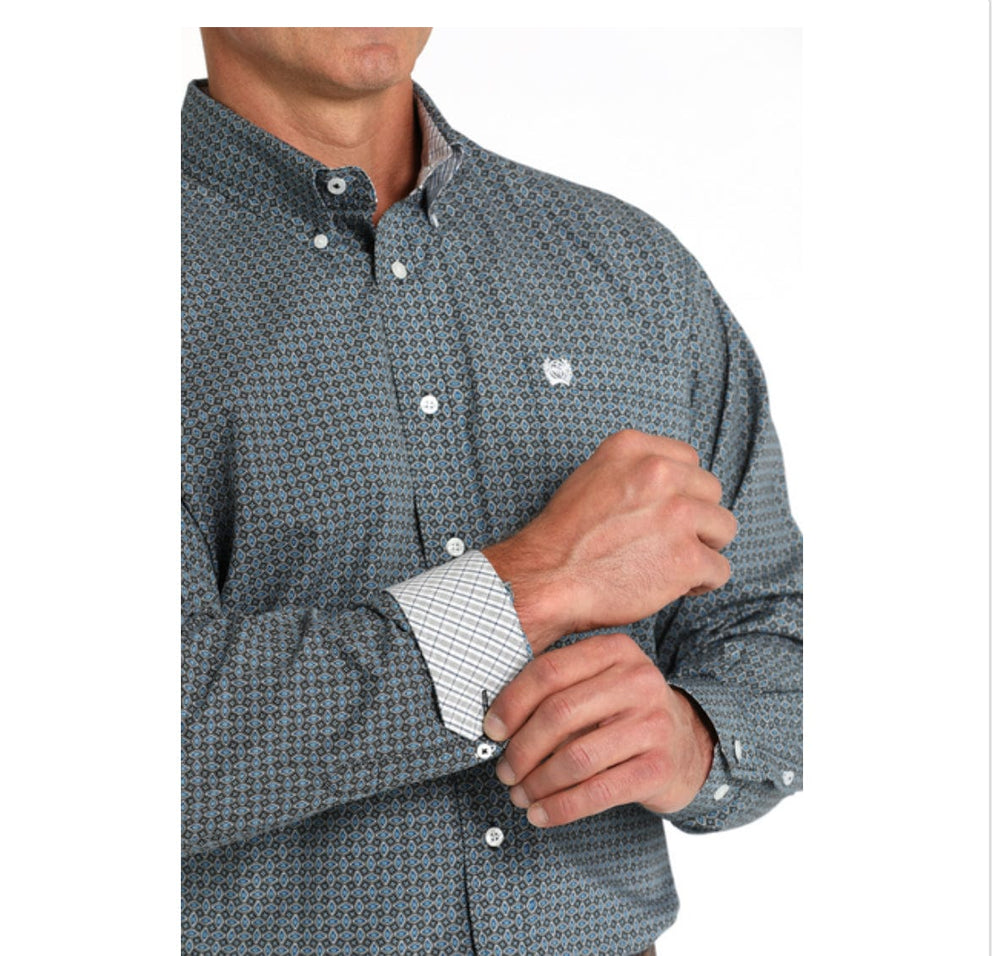 Cinch Royal Blue Geometric Print-Men's Shirts-Cinch-Whiskey Ray's Boutique, Women's Western Wear Boutique in Waxahachie, TX
