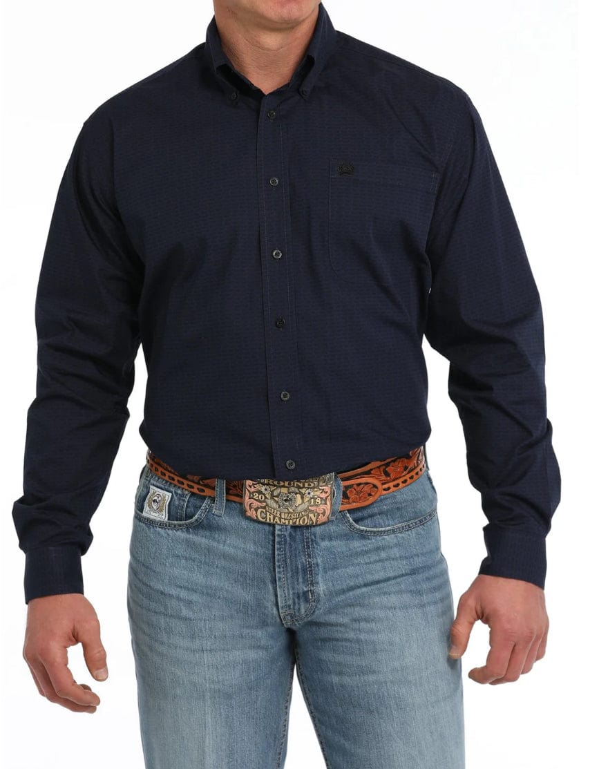 Men's Cattle Print Button-Down Western Shirt - Navy-Men's Shirts-Cinch-Whiskey Ray's Boutique, Women's Western Wear Boutique in Waxahachie, TX