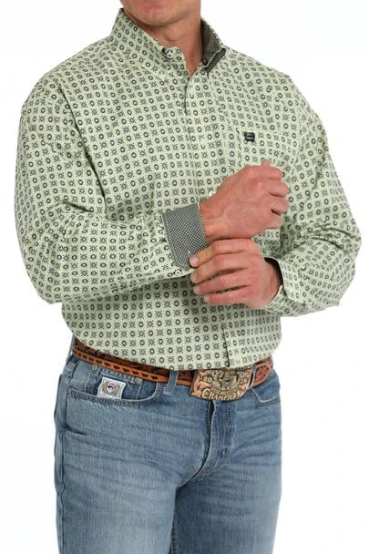 Men's Cinch Lime Medallion Geo Print Button Down Shirt-Men's Shirts-Cinch-Whiskey Ray's Boutique, Women's Western Wear Boutique in Waxahachie, TX