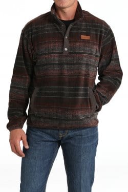 Men's Fleece Pullover - Brown/Red-Men's Shirts-Cinch-Whiskey Ray's Boutique, Women's Western Wear Boutique in Waxahachie, TX