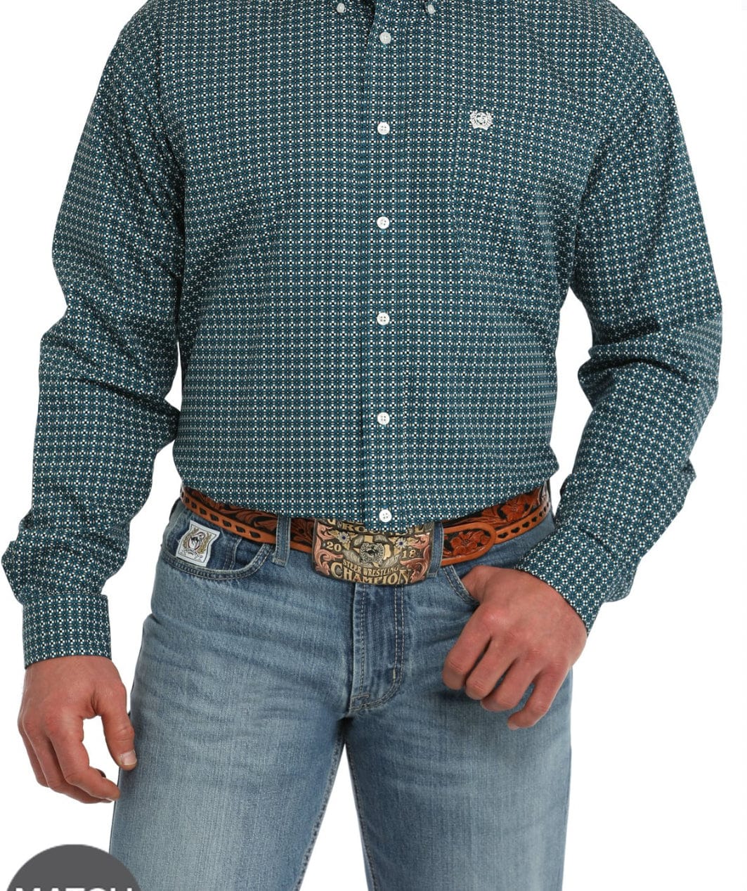 Men's Geometric Print Button-Down Western Shirt - Teal-Men's Shirts-Cinch-Whiskey Ray's Boutique, Women's Western Wear Boutique in Waxahachie, TX