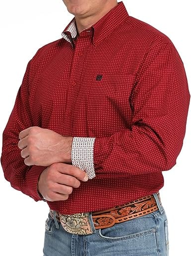 Men's Stretch Solid Button-Down Western Shirt - Red-Men's Shirts-Cinch-Whiskey Ray's Boutique, Women's Western Wear Boutique in Waxahachie, TX