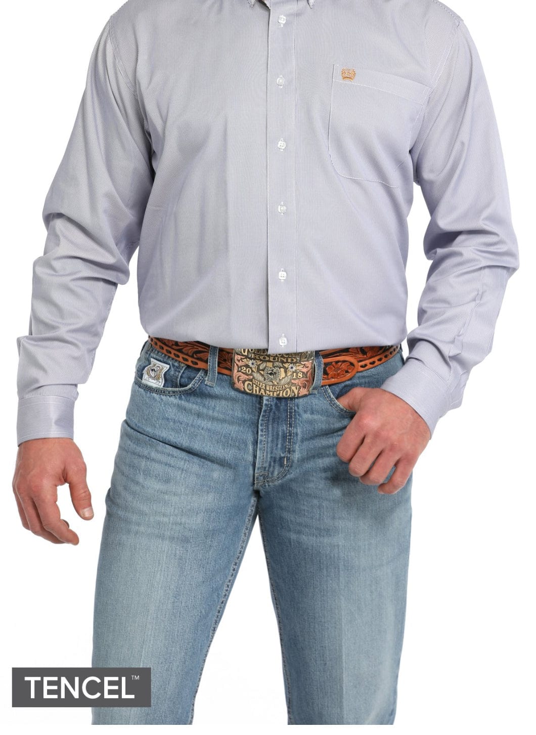 MEN'S STRIPED BUTTON-DOWN WESTERN SHIRT - PURPLE/WHITE-Men's Shirts-Cinch-Whiskey Ray's Boutique, Women's Western Wear Boutique in Waxahachie, TX