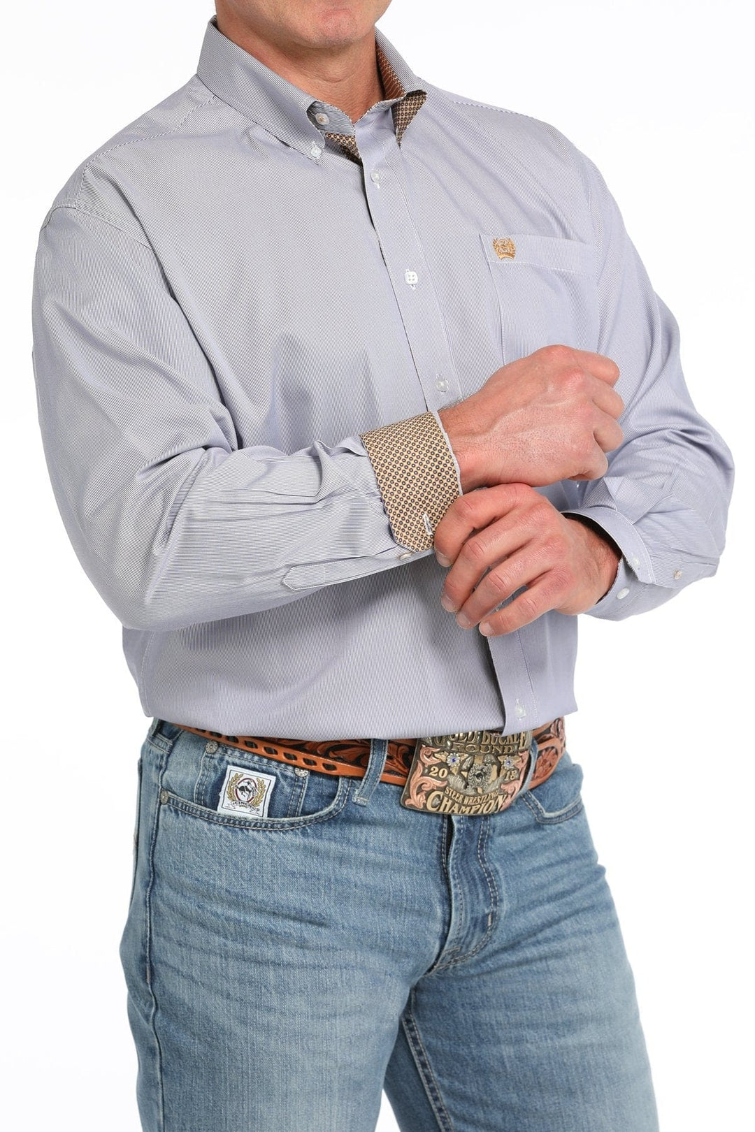 MEN'S STRIPED BUTTON-DOWN WESTERN SHIRT - PURPLE/WHITE-Men's Shirts-Cinch-Whiskey Ray's Boutique, Women's Western Wear Boutique in Waxahachie, TX