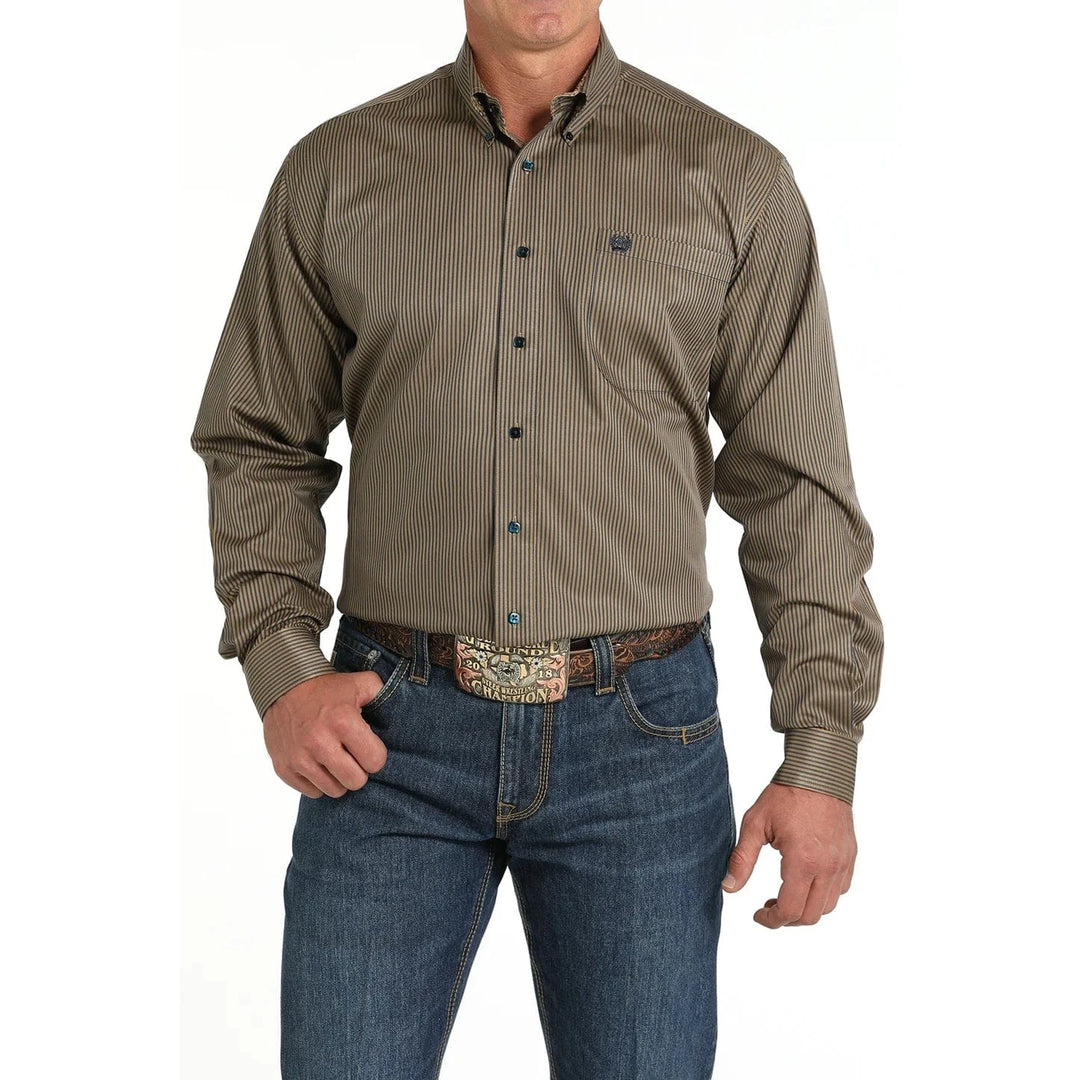 Men's TENCEL™ Stripe Print Button-Down Western Shirt - Brown/Navy-Men's Shirts-Cinch-Whiskey Ray's Boutique, Women's Western Wear Boutique in Waxahachie, TX