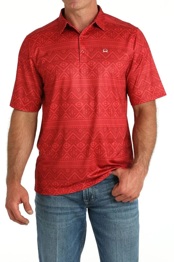 Men's Western Print Polo - Red-Men's Shirts-Cinch-Whiskey Ray's Boutique, Women's Western Wear Boutique in Waxahachie, TX