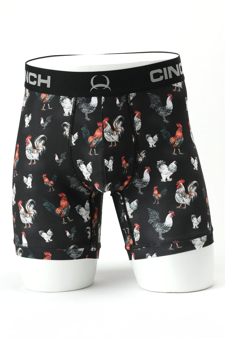 Men's 6" Rooster Boxer Brief - Black-Men's Underwear-Cinch-Whiskey Ray's Boutique, Women's Western Wear Boutique in Waxahachie, TX