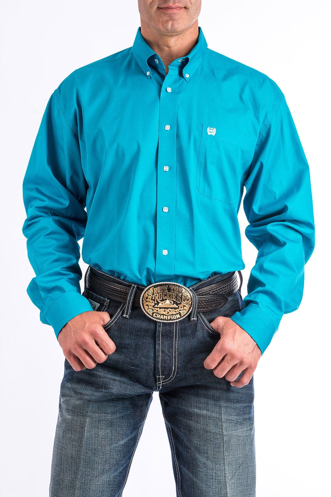 Cinch Men's Solid Turquoise Long Sleeve Western Shirt-Men's Shirts-Cinch-Whiskey Ray's Boutique, Women's Western Wear Boutique in Waxahachie, TX