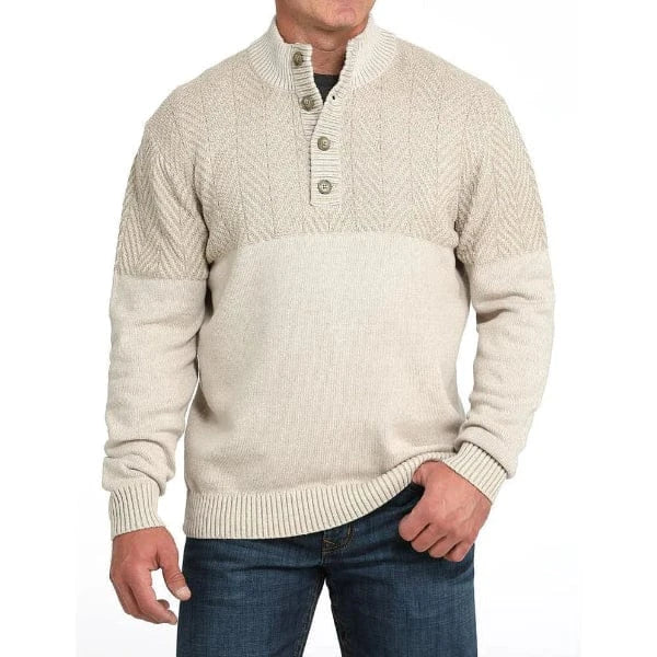 Cinch Men's Cream Button Herringbone Knit Sweater-Sweaters-Cinch-Whiskey Ray's Boutique, Women's Western Wear Boutique in Waxahachie, TX