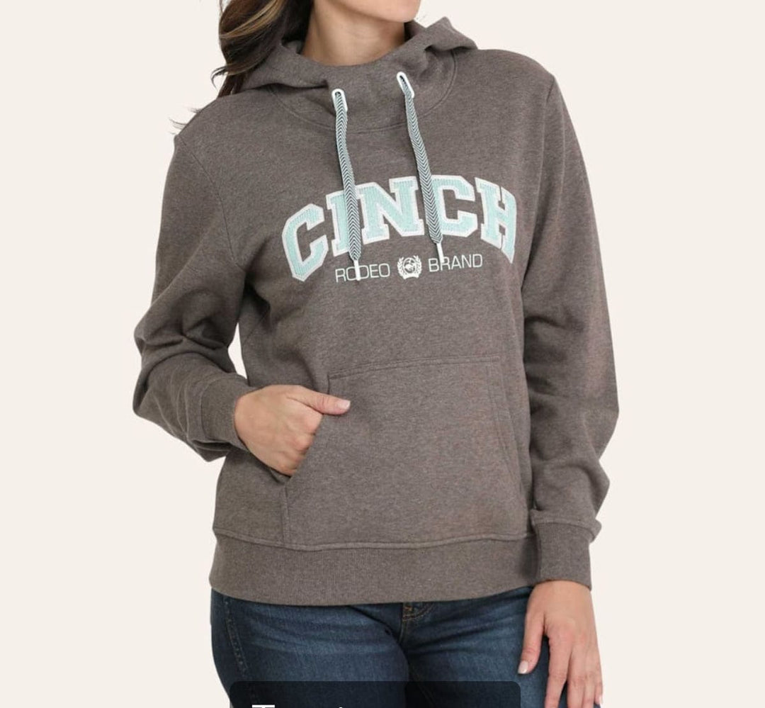 Cinch Women's Gray Stitched Logo Hoodie-Women's top-Cinch-Whiskey Ray's Boutique, Women's Western Wear Boutique in Waxahachie, TX
