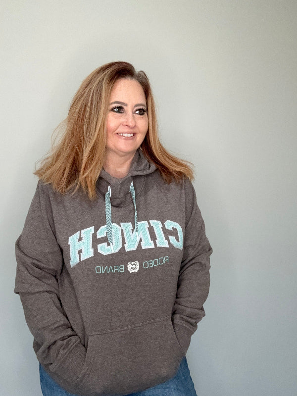 Cinch Women's Gray Stitched Logo Hoodie-Women's top-Cinch-Whiskey Ray's Boutique, Women's Western Wear Boutique in Waxahachie, TX