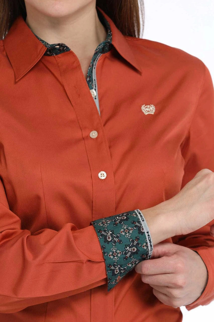 Women's Cinch Copper Stripe Print button down shirt-Women's top-Cinch-Whiskey Ray's Boutique, Women's Western Wear Boutique in Waxahachie, TX
