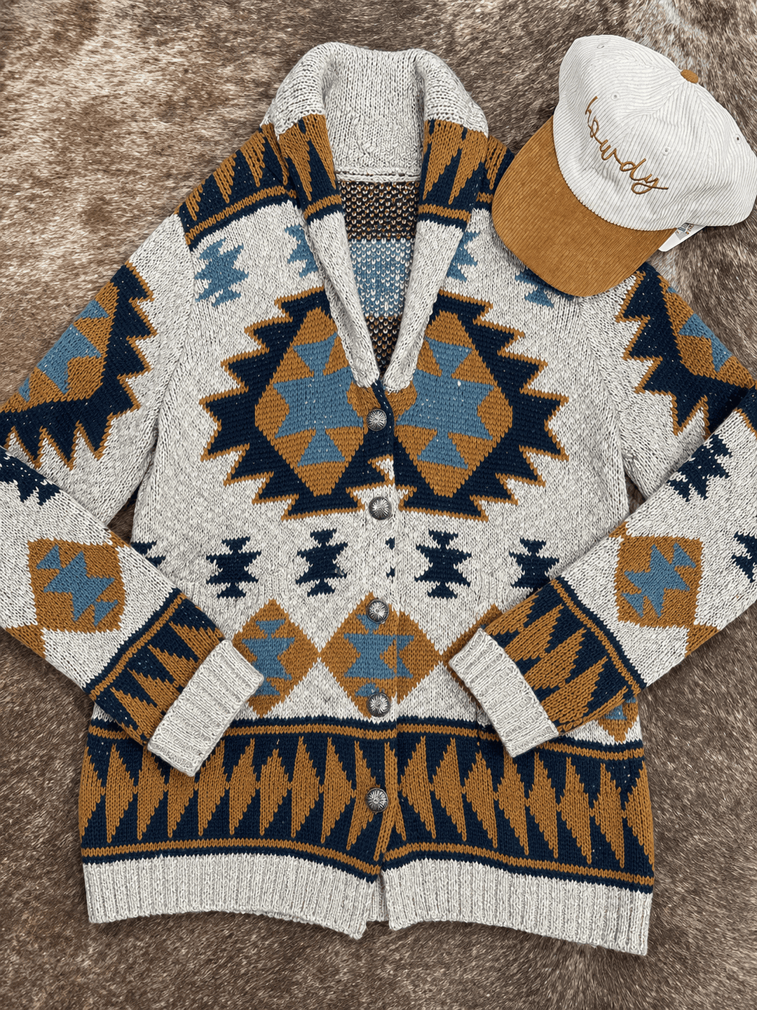 Ivory Aztec Cardigan-Cardigans-Cotton & Rye-Whiskey Ray's Boutique, Women's Western Wear Boutique in Waxahachie, TX