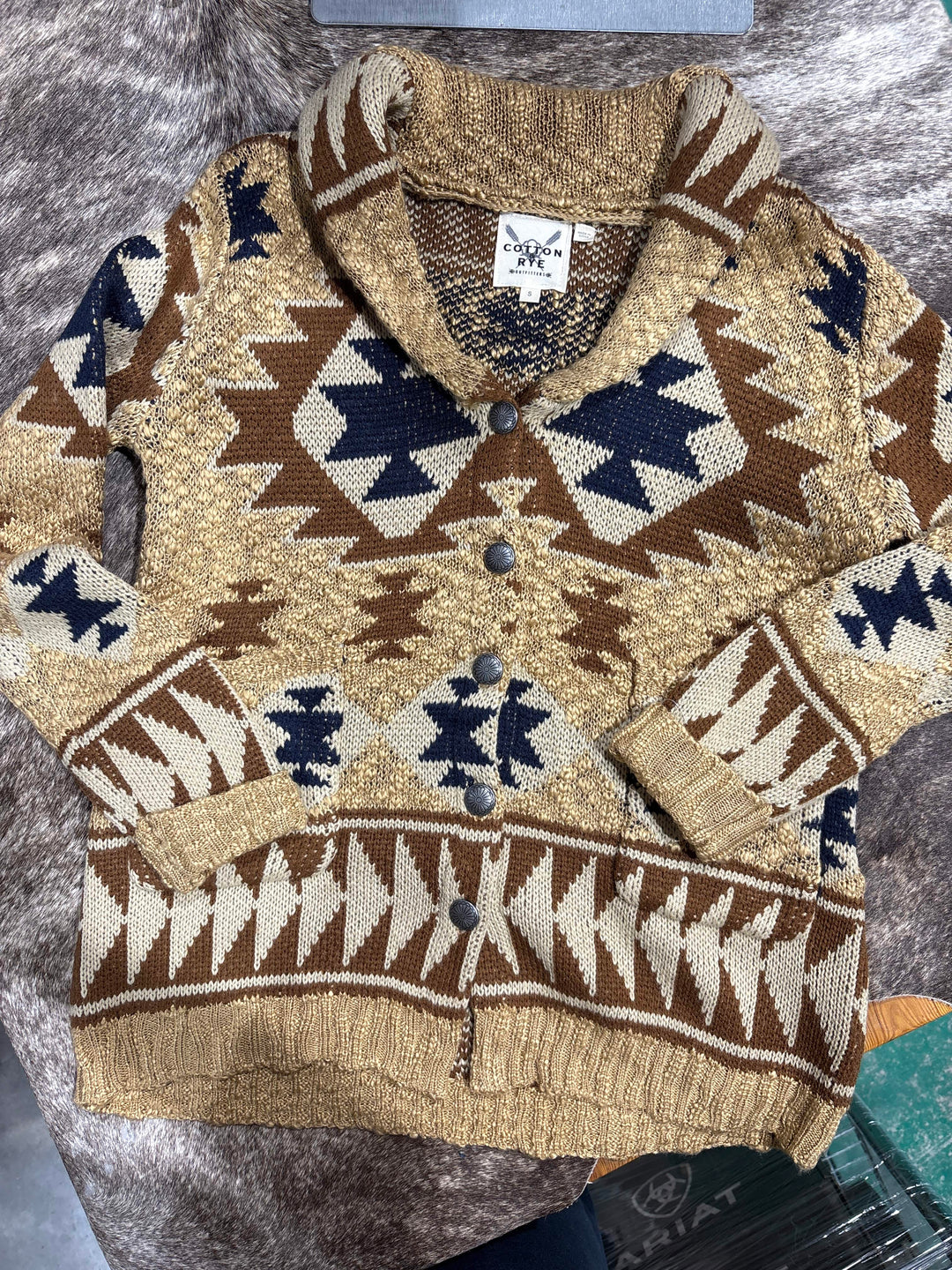 Tan Aztec Cardigan-Cardigans-Cotton & Rye-Whiskey Ray's Boutique, Women's Western Wear Boutique in Waxahachie, TX
