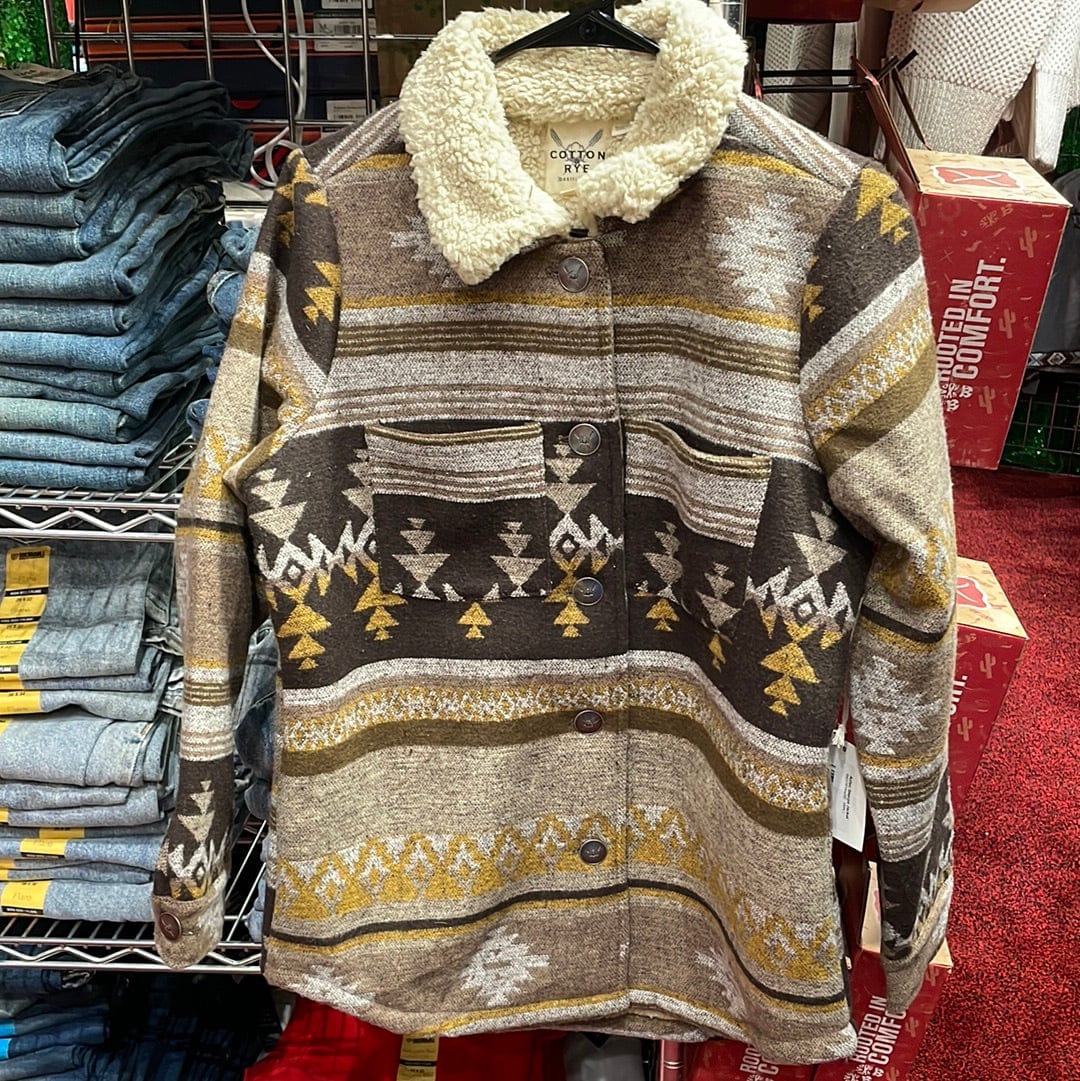 Aztec Sherpa Jacket-Coats & Jackets-Cotton & Rye-Whiskey Ray's Boutique, Women's Western Wear Boutique in Waxahachie, TX