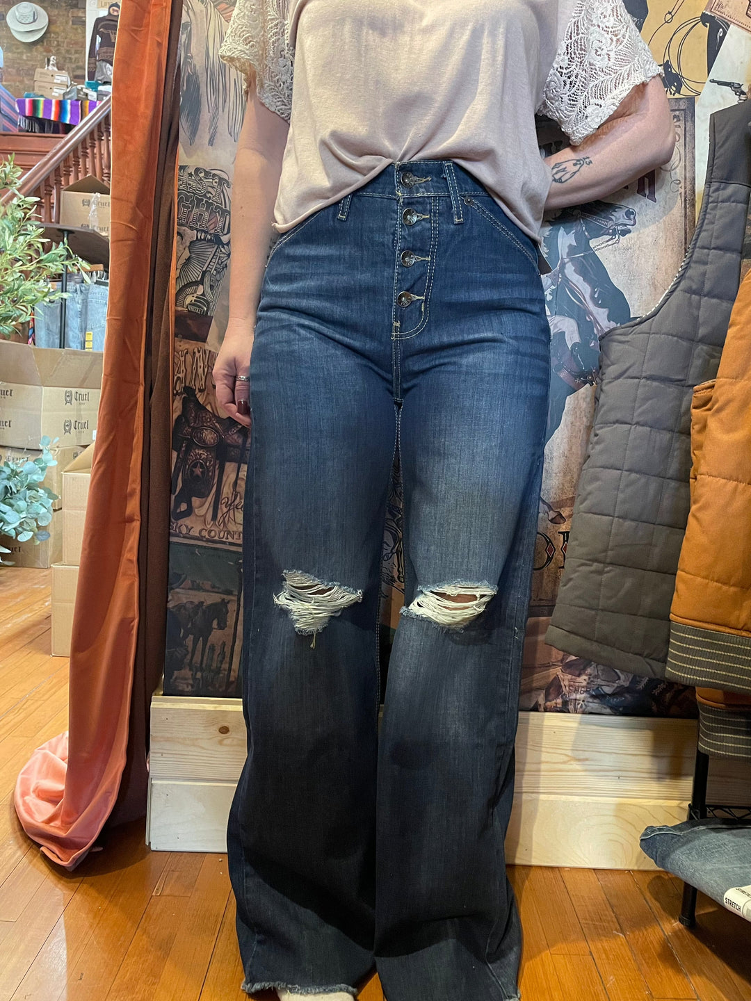 Woman’s Skylar Wide leg-Dark Stone-Jeans-Cruel-Whiskey Ray's Boutique, Women's Western Wear Boutique in Waxahachie, TX