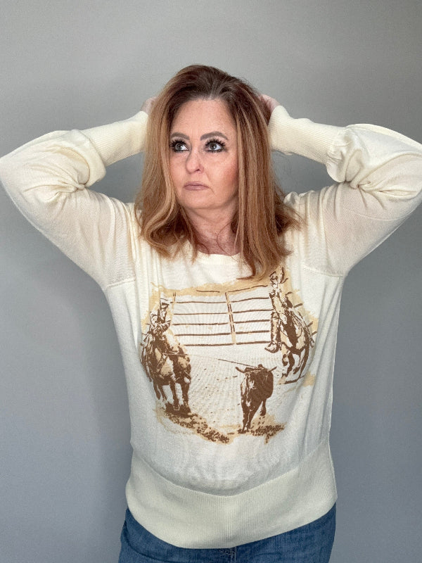 Women's Rodeo Graphic Lightweight Sweater-Sweaters-Cruel-Whiskey Ray's Boutique, Women's Western Wear Boutique in Waxahachie, TX