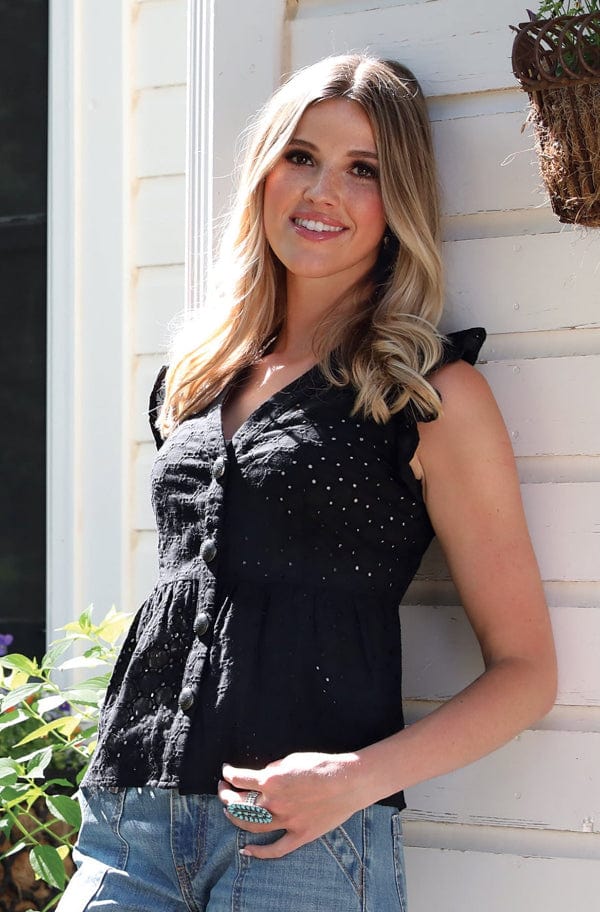 Women's Eyelet Blouse-Black-Women's top-Cruel-Whiskey Ray's Boutique, Women's Western Wear Boutique in Waxahachie, TX