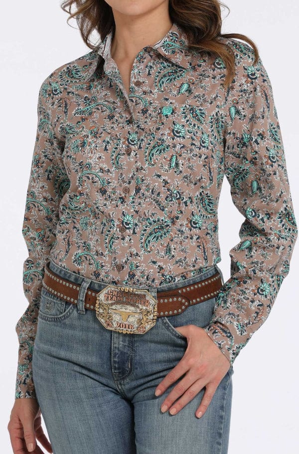 Women's Floral Print Button-Down Western Shirt - Brown-Women's top-Cruel-Whiskey Ray's Boutique, Women's Western Wear Boutique in Waxahachie, TX