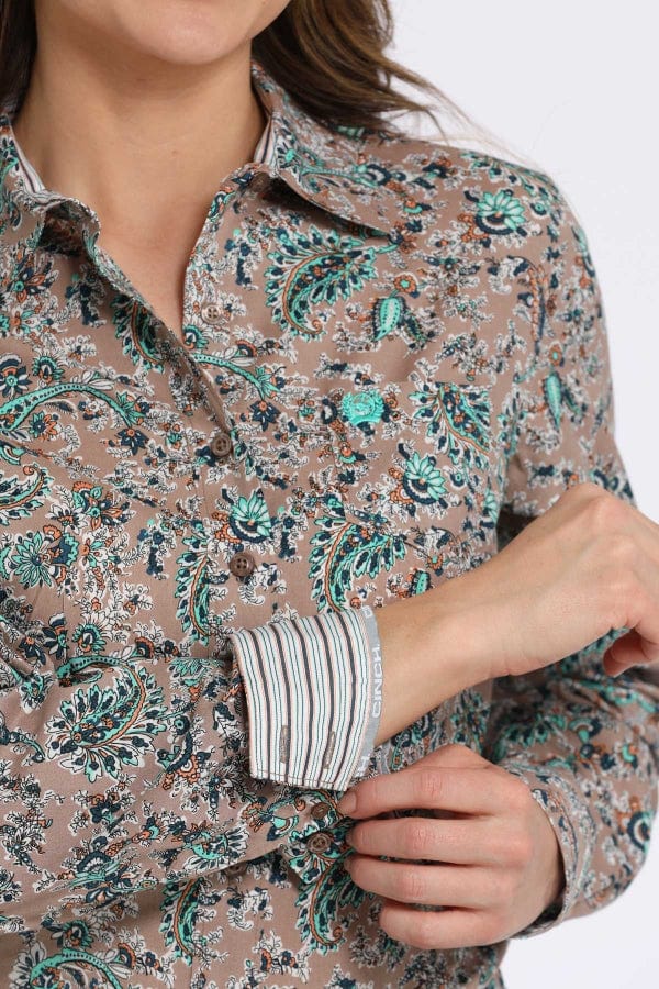 Women's Floral Print Button-Down Western Shirt - Brown-Women's top-Cruel-Whiskey Ray's Boutique, Women's Western Wear Boutique in Waxahachie, TX