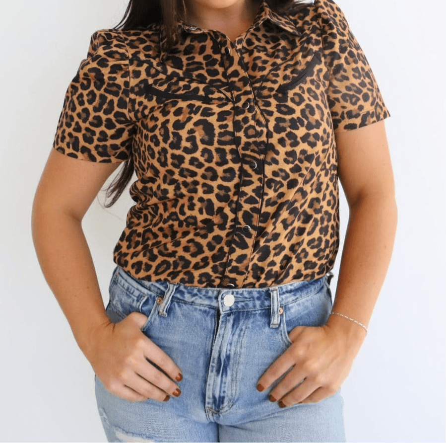 Women's Leopard Pearl Snap Shirt-Women's top-HowdyHanny-Whiskey Ray's Boutique, Women's Western Wear Boutique in Waxahachie, TX