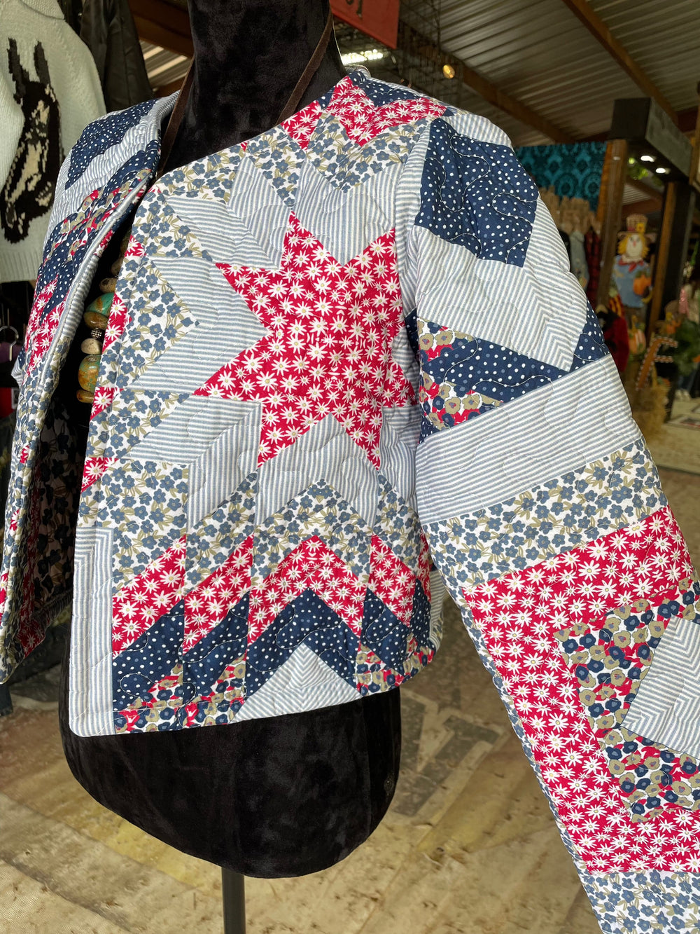 Adeline Patchwork Americana Quilted Cropped Jacket-Coats & Jackets-Ida Mae Home-Whiskey Ray's Boutique, Women's Western Wear Boutique in Waxahachie, TX