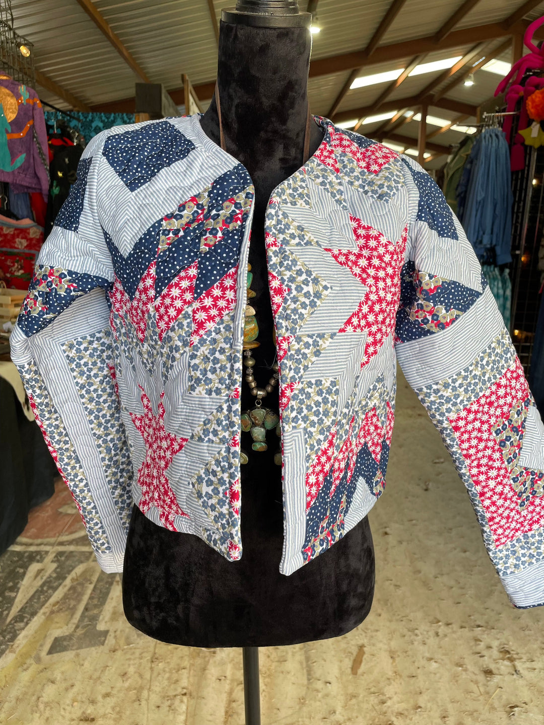 Adeline Patchwork Americana Quilted Cropped Jacket-Coats & Jackets-Ida Mae Home-Whiskey Ray's Boutique, Women's Western Wear Boutique in Waxahachie, TX