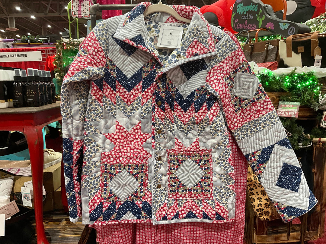Adeline Patchwork in Coral Quilted button Jacket-Coats & Jackets-Ida Mae Home-Whiskey Ray's Boutique, Women's Western Wear Boutique in Waxahachie, TX