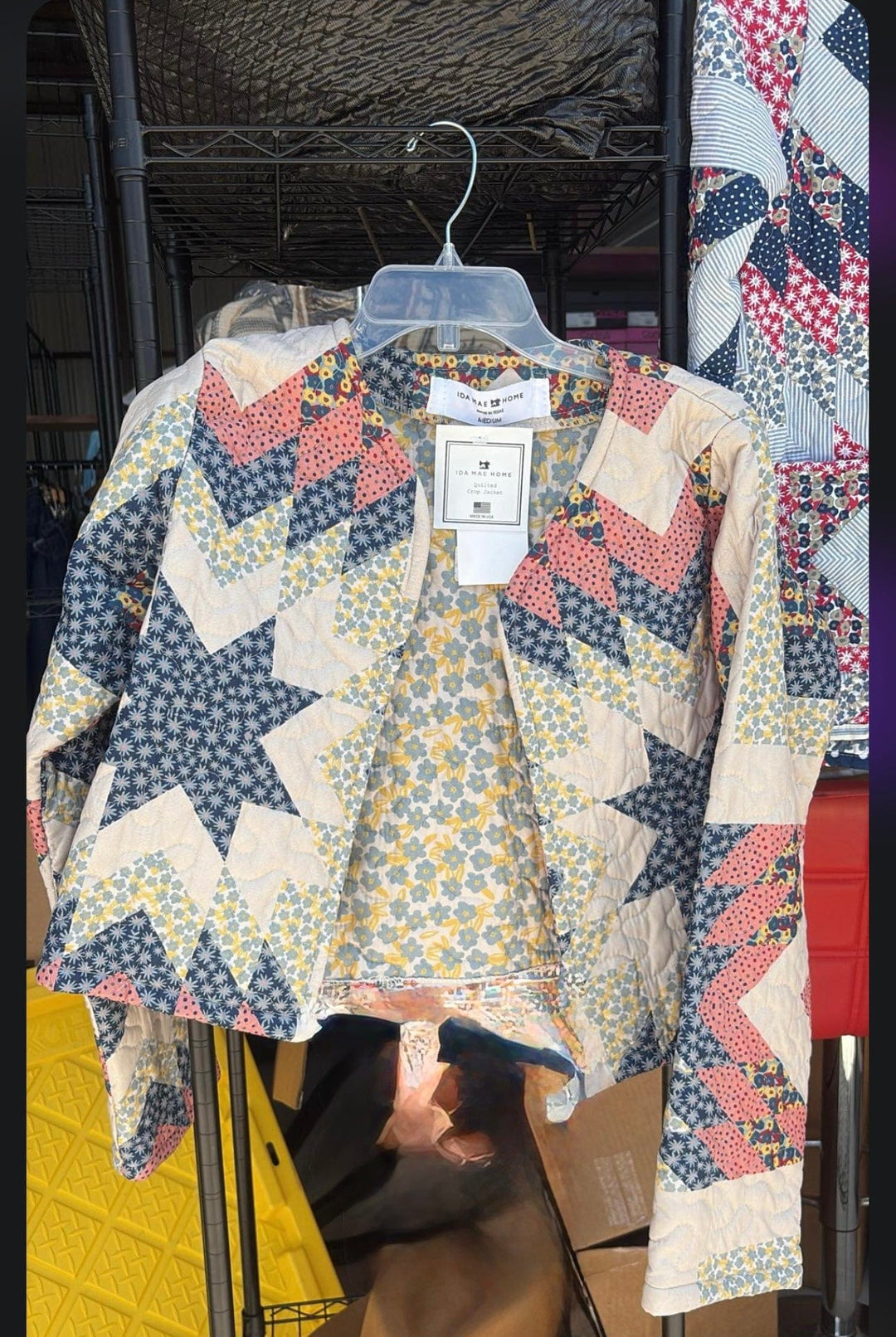Adeline Patchwork in Coral Quilted Crop Jacket-Coats & Jackets-Ida Mae Home-Whiskey Ray's Boutique, Women's Western Wear Boutique in Waxahachie, TX