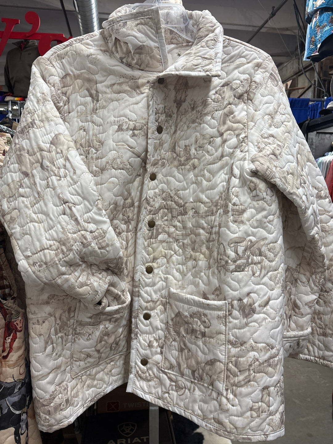 Aledo Toile Linen Quilted Snap Jacket-Coats & Jackets-Ida Mae Home-Whiskey Ray's Boutique, Women's Western Wear Boutique in Waxahachie, TX