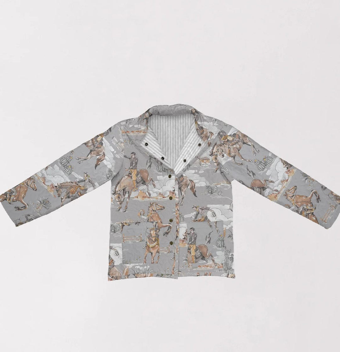 Birdie Cowgirl Grey Quilted Snap Jacket-Coats & Jackets-Ida Mae Home-Whiskey Ray's Boutique, Women's Western Wear Boutique in Waxahachie, TX