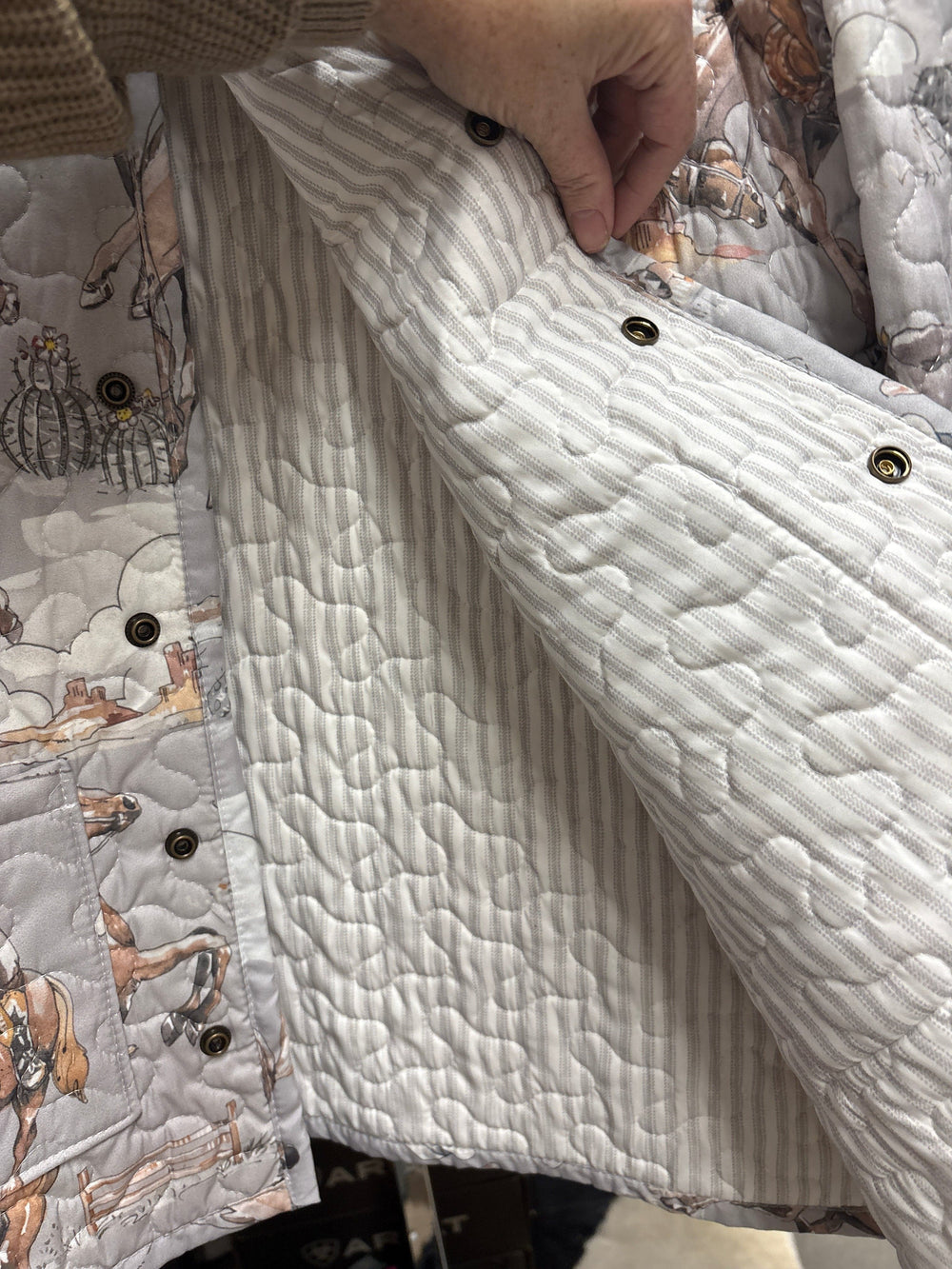Birdie Cowgirl Grey Quilted Snap Jacket-Coats & Jackets-Ida Mae Home-Whiskey Ray's Boutique, Women's Western Wear Boutique in Waxahachie, TX