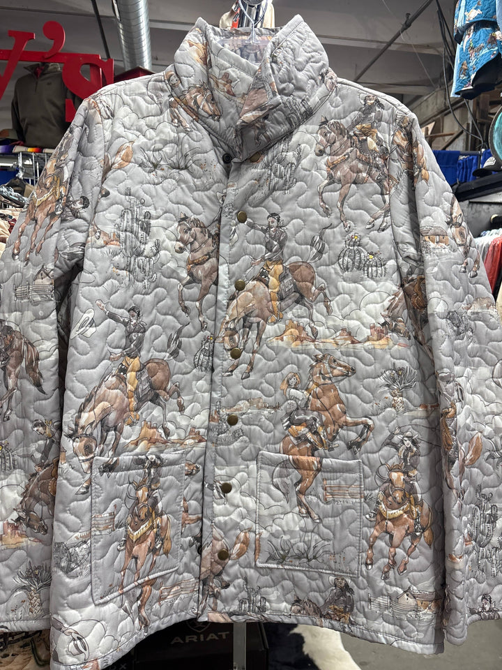 Birdie Cowgirl Grey Quilted Snap Jacket-Coats & Jackets-Ida Mae Home-Whiskey Ray's Boutique, Women's Western Wear Boutique in Waxahachie, TX