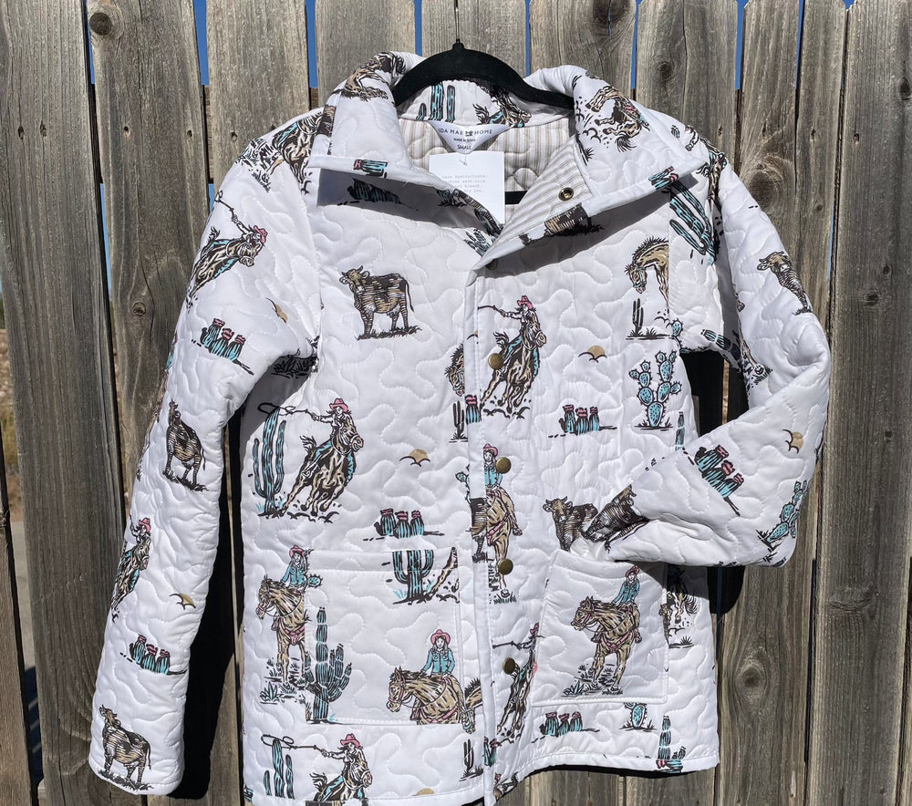 Cowgirl Wild West Quilted Snap Jacket-White-Coats & Jackets-Ida Mae Home-Whiskey Ray's Boutique, Women's Western Wear Boutique in Waxahachie, TX