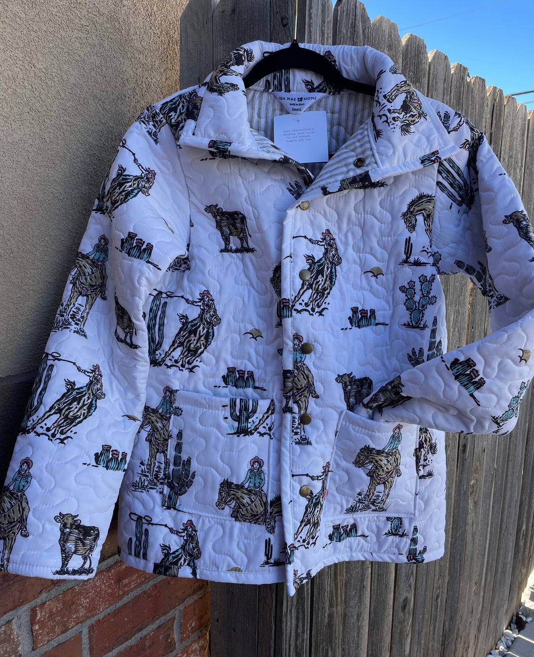 Cowgirl Wild West Quilted Snap Jacket-White-Coats & Jackets-Ida Mae Home-Whiskey Ray's Boutique, Women's Western Wear Boutique in Waxahachie, TX