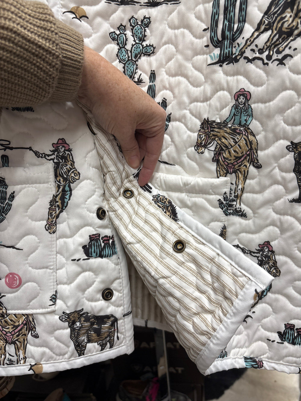 Cowgirl Wild West Quilted Snap Jacket-White-Coats & Jackets-Ida Mae Home-Whiskey Ray's Boutique, Women's Western Wear Boutique in Waxahachie, TX