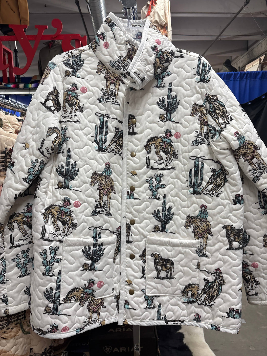 Cowgirl Wild West Quilted Snap Jacket-White-Coats & Jackets-Ida Mae Home-Whiskey Ray's Boutique, Women's Western Wear Boutique in Waxahachie, TX