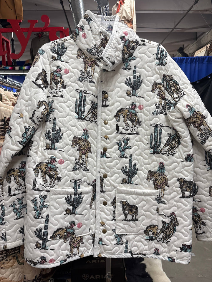 Cowgirl Wild West Quilted Snap Jacket-White-Coats & Jackets-Ida Mae Home-Whiskey Ray's Boutique, Women's Western Wear Boutique in Waxahachie, TX