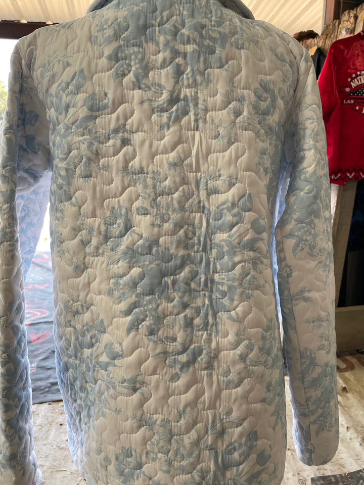 Rose Toile Light Blue Quilted Snap Jacket-Coats & Jackets-Ida Mae Home-Whiskey Ray's Boutique, Women's Western Wear Boutique in Waxahachie, TX