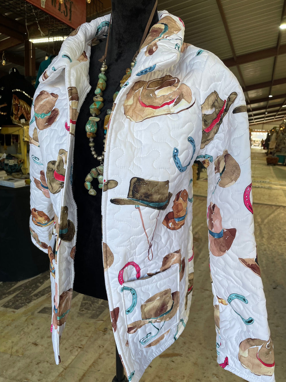 Tossed Hats Multi in White Quilted Jacket-Coats & Jackets-Ida Mae Home-Whiskey Ray's Boutique, Women's Western Wear Boutique in Waxahachie, TX
