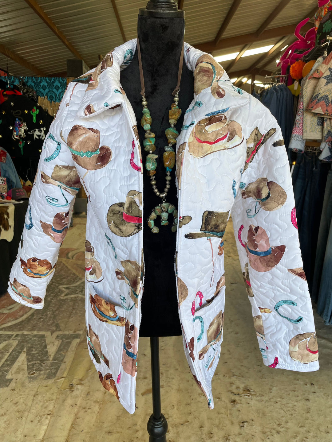Tossed Hats Multi in White Quilted Jacket-Coats & Jackets-Ida Mae Home-Whiskey Ray's Boutique, Women's Western Wear Boutique in Waxahachie, TX