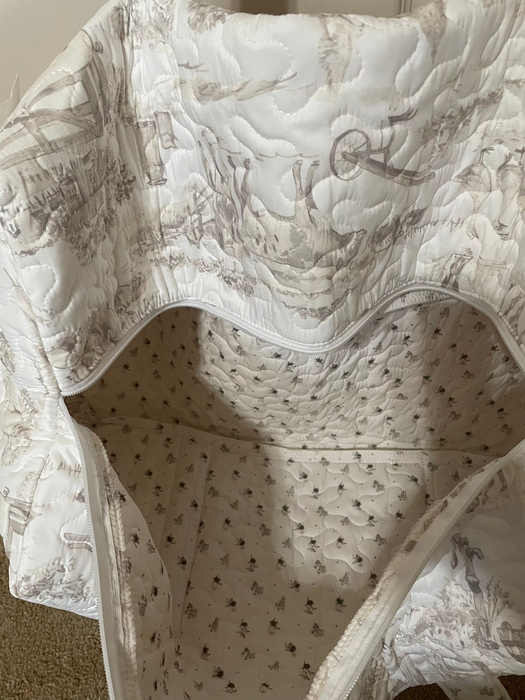 Aledo Toile Linen Quilted Duffle Bag-Duffel Bags-Ida Mae Home-Whiskey Ray's Boutique, Women's Western Wear Boutique in Waxahachie, TX